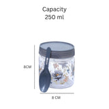 Zadoli Galaxy Printed Plastic Jars with Spoons (Grey, 500 ml & 250 ml) Set of 3