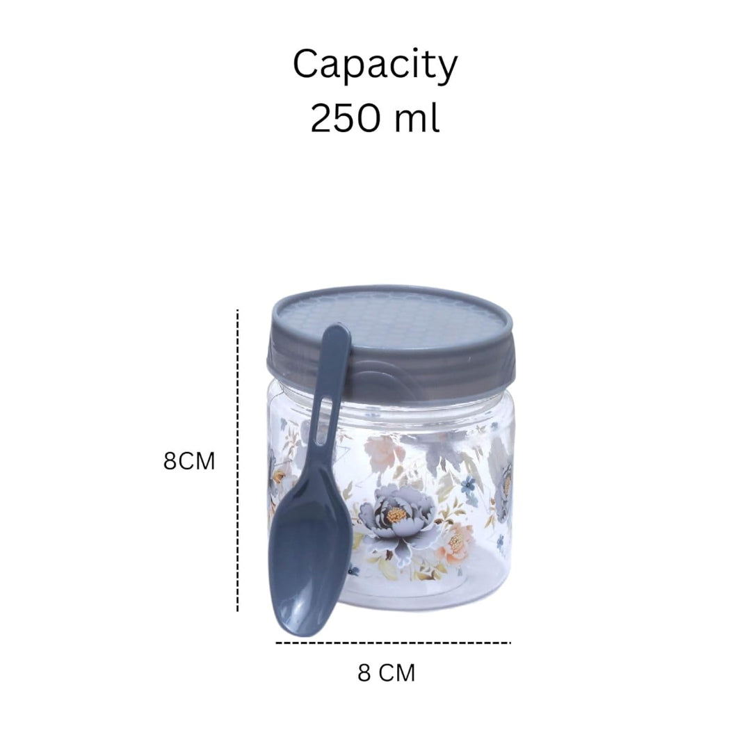 Zadoli Galaxy Printed Plastic Jars with Spoons (Grey, 500 ml & 250 ml) Set of 3