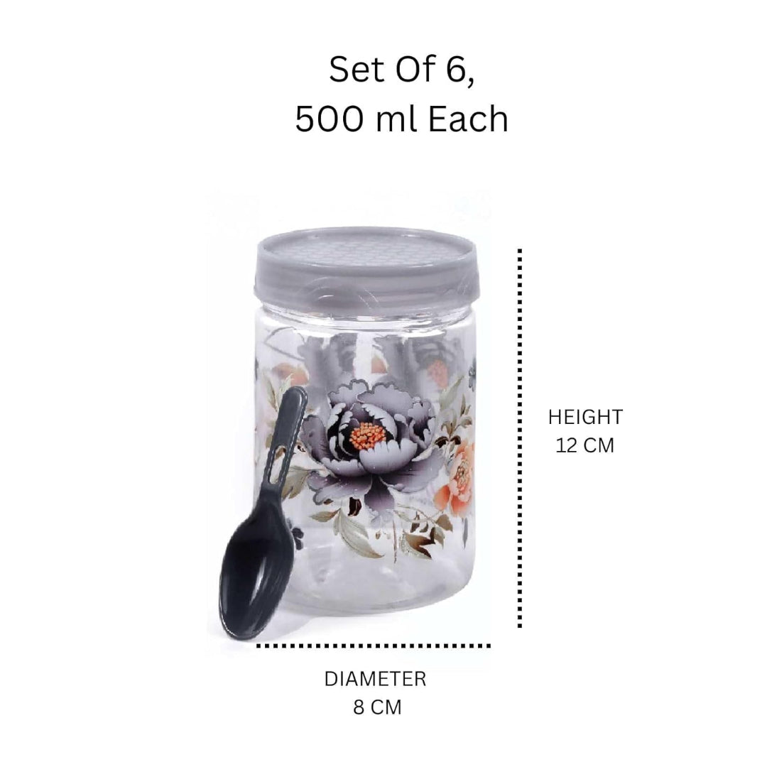 Zadoli Galaxy Printed Plastic Jars with Spoons (Grey, 500 ml & 250 ml) Set of 3