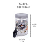 Zadoli Galaxy Printed Plastic Jars with Spoons (Grey, 500 ml & 250 ml) Set of 3