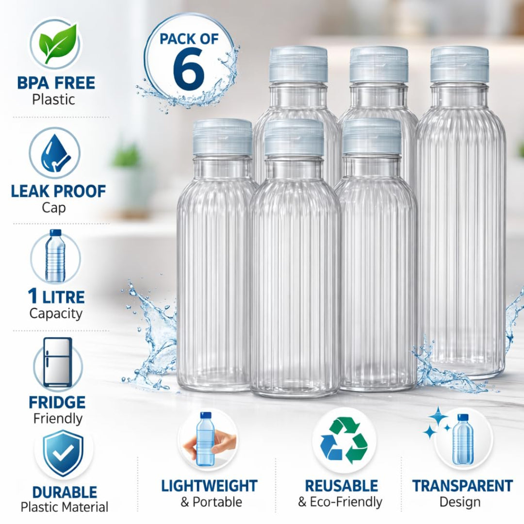 Veer Plast - Alpha 1000ml Water Bottle Pack of 6