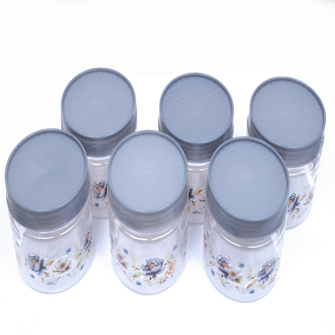 Zadoli Galaxy Printed Plastic Jars with Spoons (Grey, 500 ml & 250 ml) Set of 3