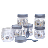 Zadoli Galaxy Printed Plastic Jars with Spoons (Grey, 500 ml & 250 ml) Set of 3