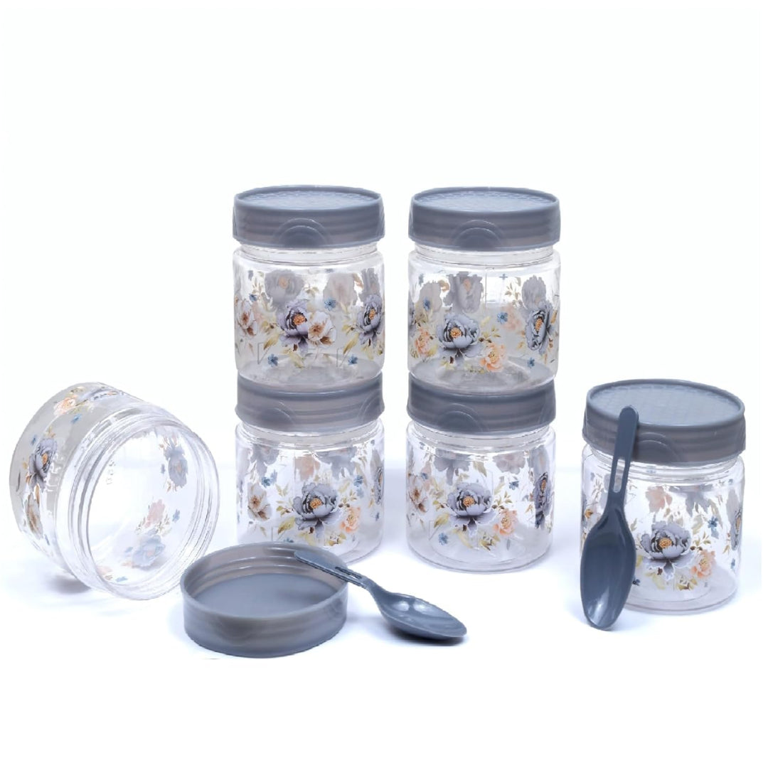 Zadoli Galaxy Printed Plastic Jars with Spoons (Grey, 500 ml & 250 ml) Set of 3