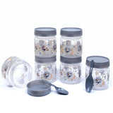 Zadoli Galaxy Printed Plastic Jars with Spoons (Grey, 500 ml & 250 ml) Set of 3