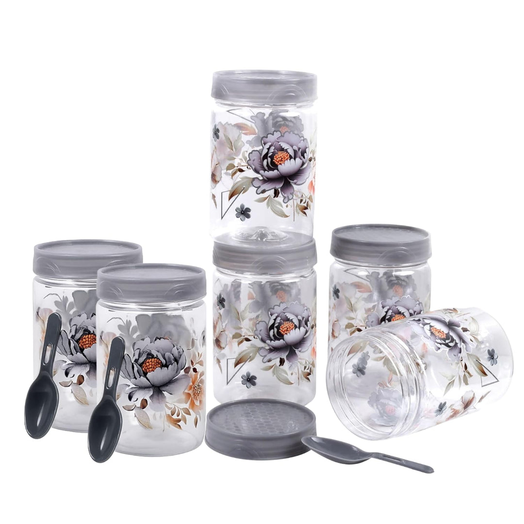 Zadoli Galaxy Printed Plastic Jars with Spoons (Grey, 500 ml & 250 ml) Set of 3