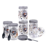 Zadoli Galaxy Printed Plastic Jars with Spoons (Grey, 500 ml & 250 ml) Set of 3