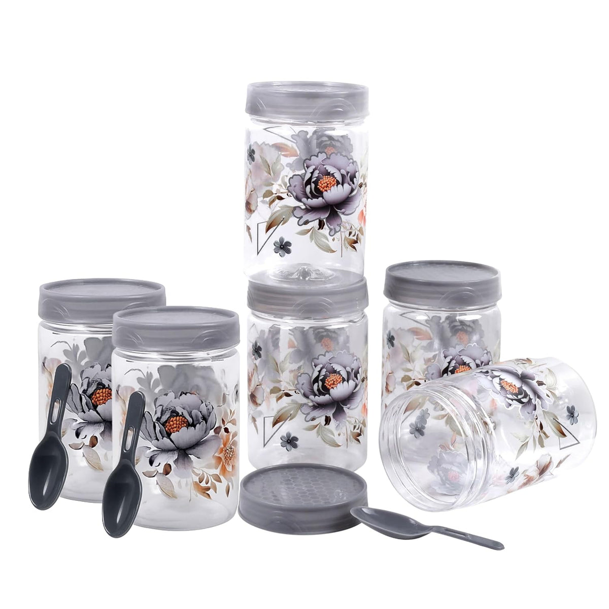 Floral Print Kitchen Storage Jars with Dark Lids – Set of 3 – photo 3