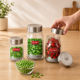 Veer Plast - Crown Jar | Steel Cap Jar Set  | 750 ML, 500 ML & 250 ML | Silver
