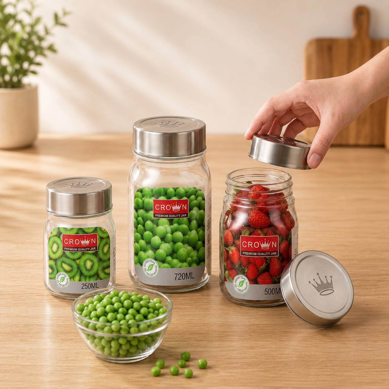Veer Plast - Crown Jar | Steel Cap Jar Set  | 750 ML, 500 ML & 250 ML | Silver