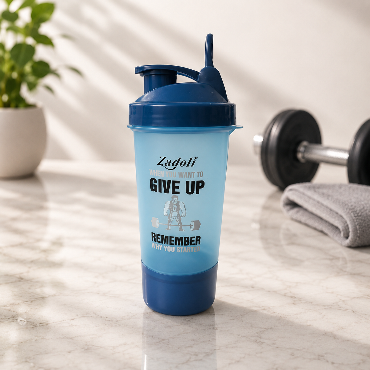 Gym Protein Shaker Bottle with Flip Lid – Blue Fitness Water Bottle