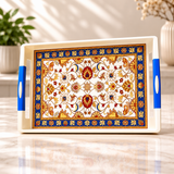 Zadoli Vip Printed Plastic Serving Tray with Handles – Blue Leaf Design (Set of 3)