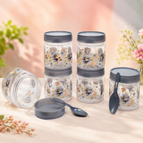 Zadoli Galaxy Printed Plastic Jars with Spoons (Grey, 500 ml & 250 ml) Set of 3