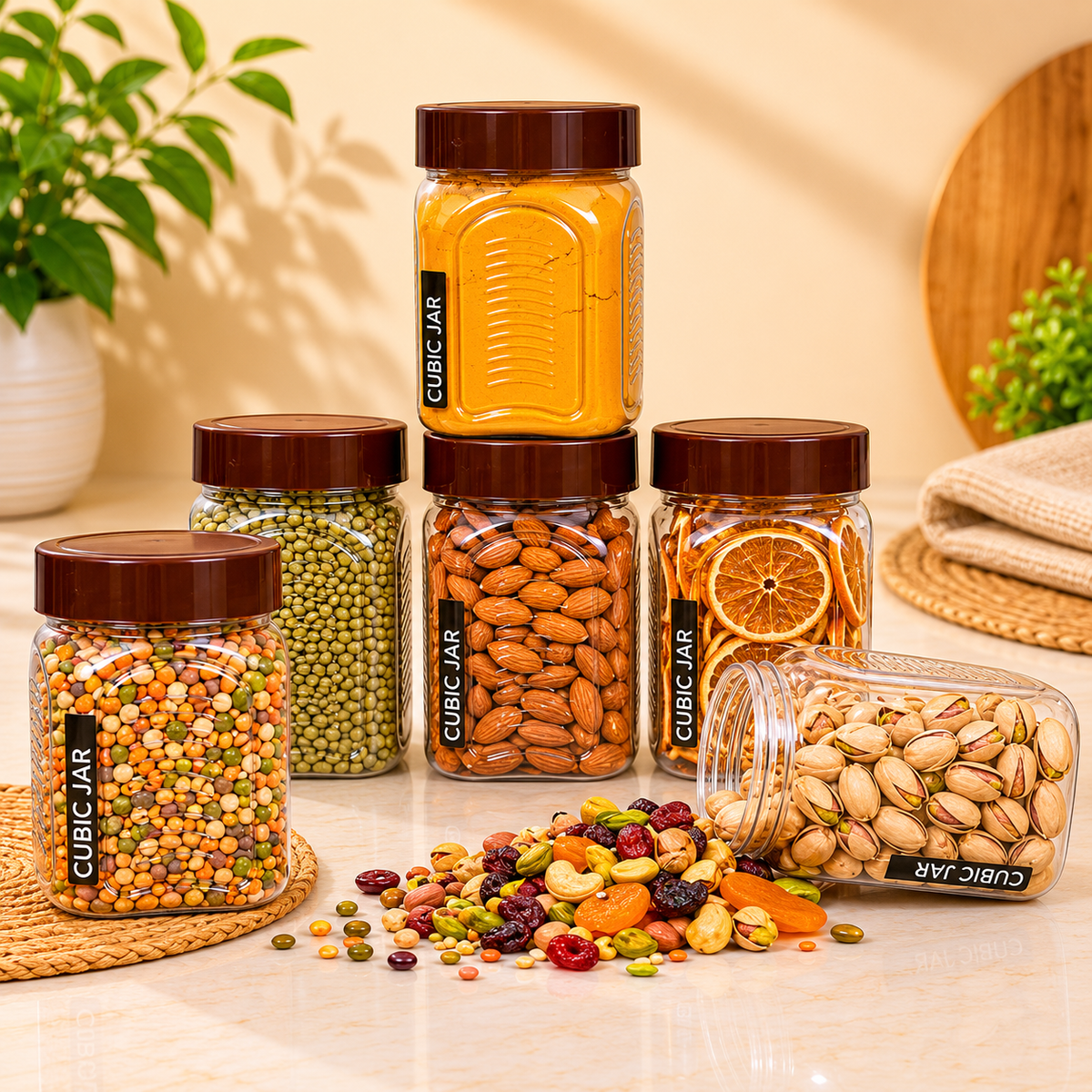 Transparent Airtight Kitchen Jars 350ml / 750ml – Set of 6