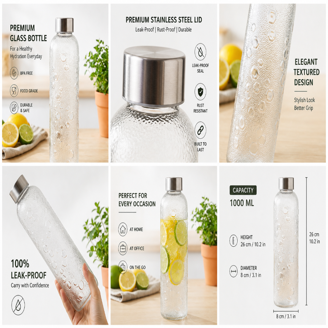 Veer Plast - Drop SS Lid Bottles (1L) Set of 3