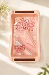 Zadoli Welcome Printed Plastic Serving Tray with Handles – Light Pink Flower Design