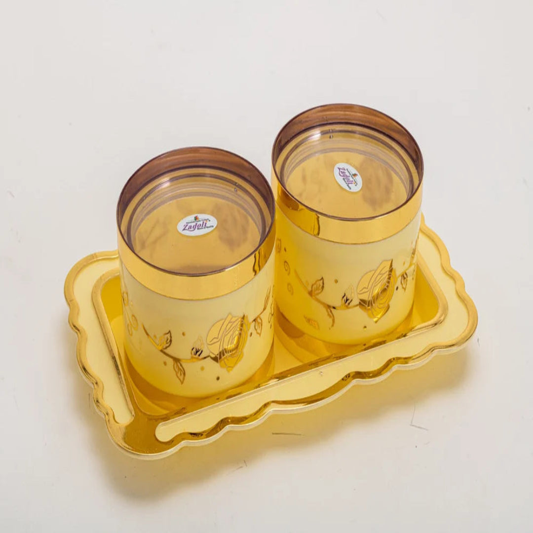 Zadoli  (2 in 1 Gift Set) Storage with Serving Tray & Bowls White & Gold