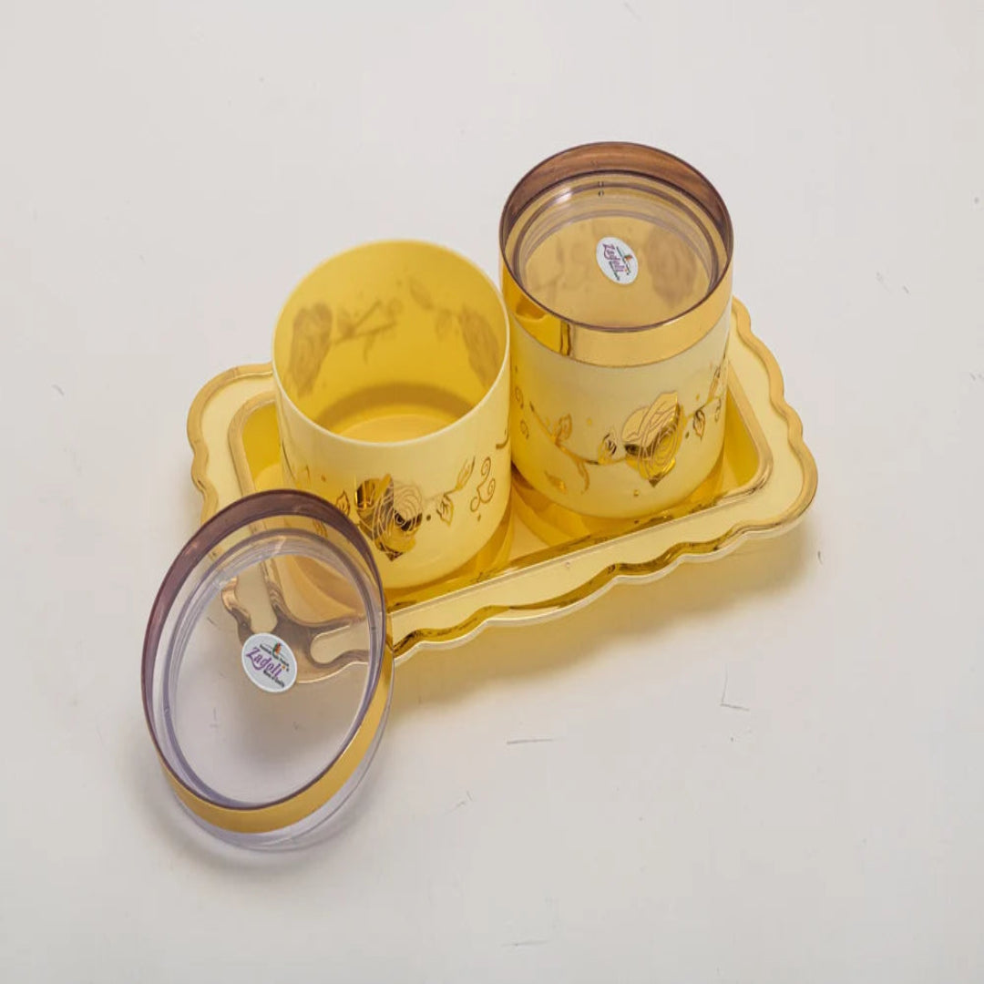 Zadoli  (2 in 1 Gift Set) Storage with Serving Tray & Bowls White & Gold