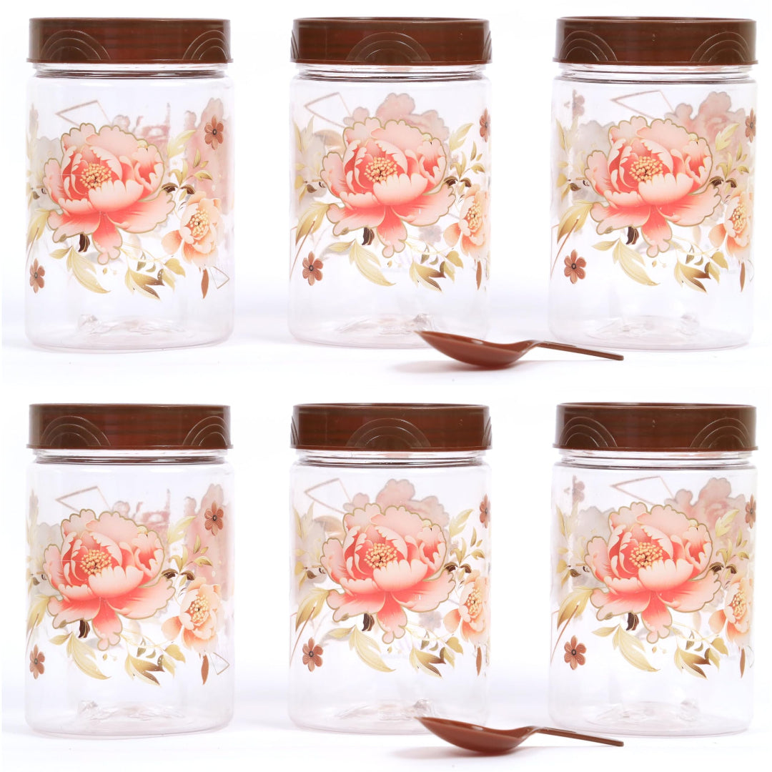 Zadoli Galaxy Printed Plastic Jars with Spoons (Floral, 500 ml & 250 ml) Set of 3