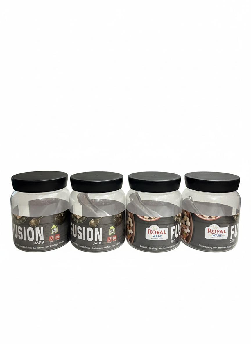 Plastic Storage Jars Set of 4 with Black Lid 500 ml Airtight Kitchen Containers BPA Free