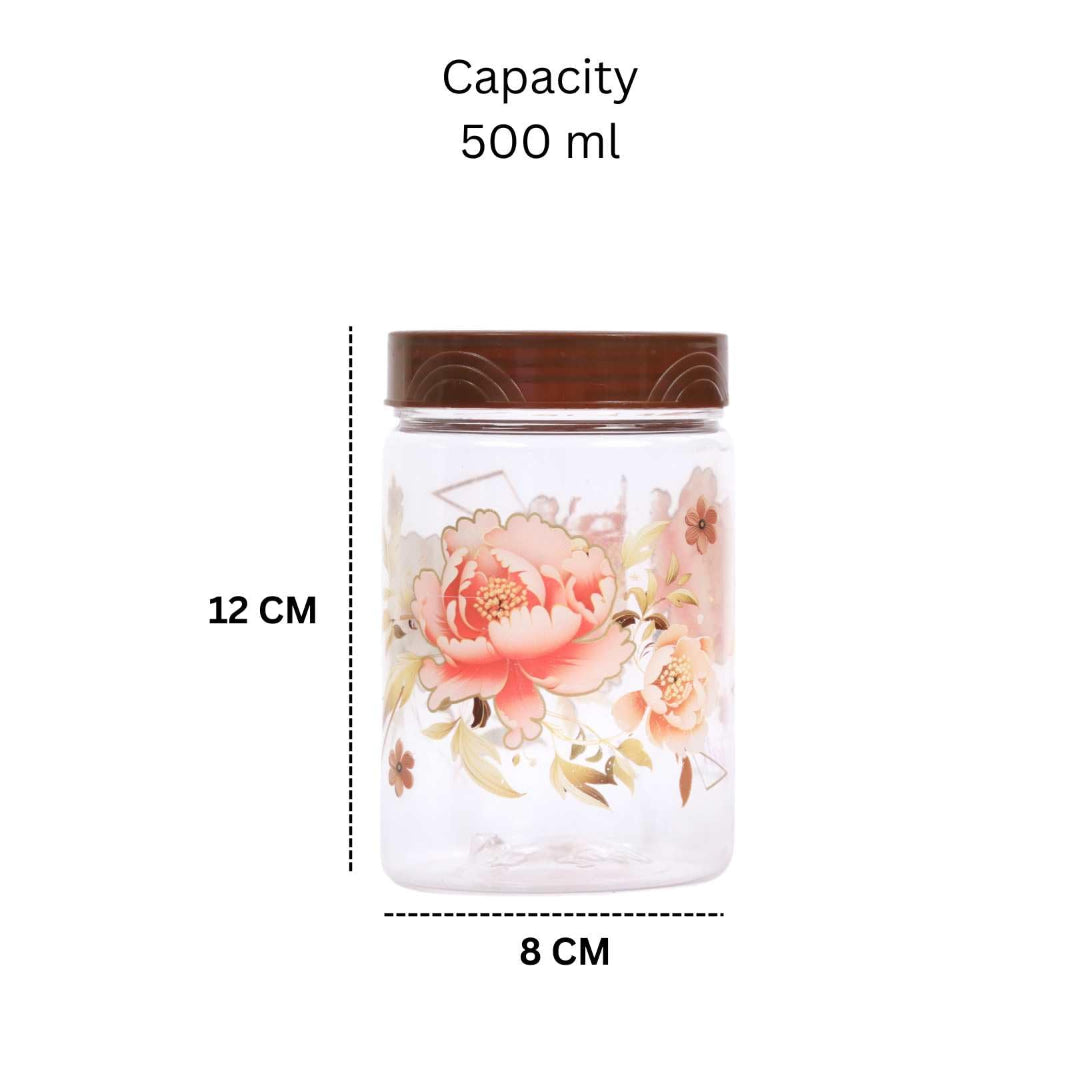 Zadoli Galaxy Printed Plastic Jars with Spoons (Floral, 500 ml & 250 ml) Set of 3