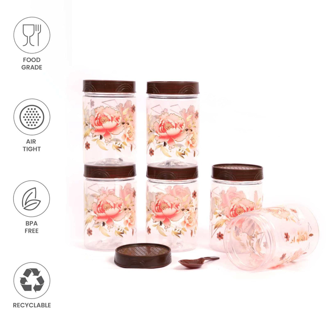Zadoli Galaxy Printed Plastic Jars with Spoons (Floral, 500 ml & 250 ml) Set of 3