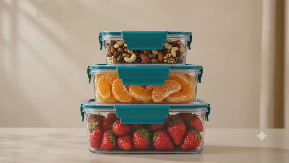 Clip-Lock Airtight Food Containers, Hard Plastic – Set of 3