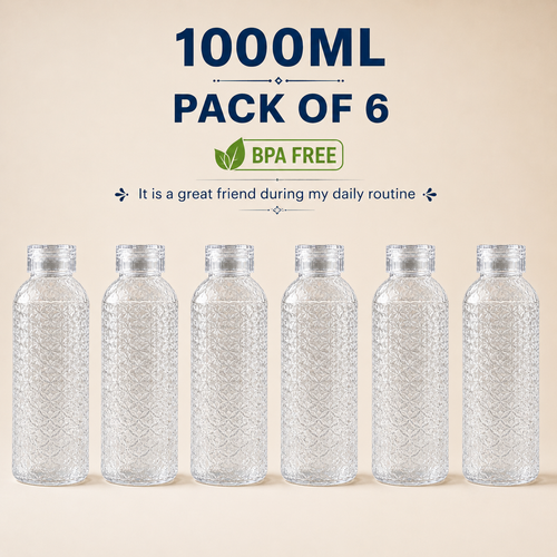 1 Litre Crystal Pattern Water Bottle – BPA-Free, Pack of 6