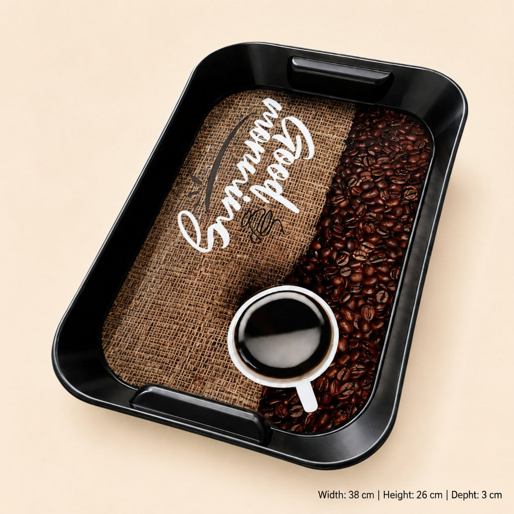 Coffee Print Serving Tray with Handles – Black, Rectangular – photo 3