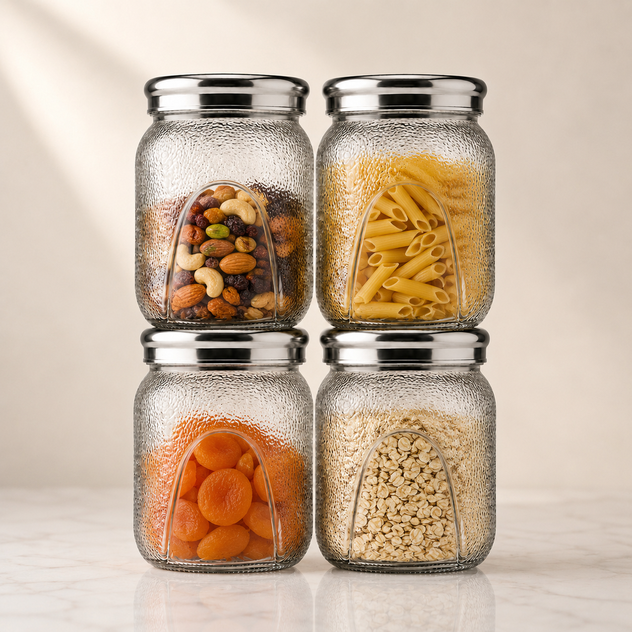 Veer Plast - Sentosa | Steel Cap Primium Quality Jar Set | 200 TO 1000 ML| (★Pack of 4★)