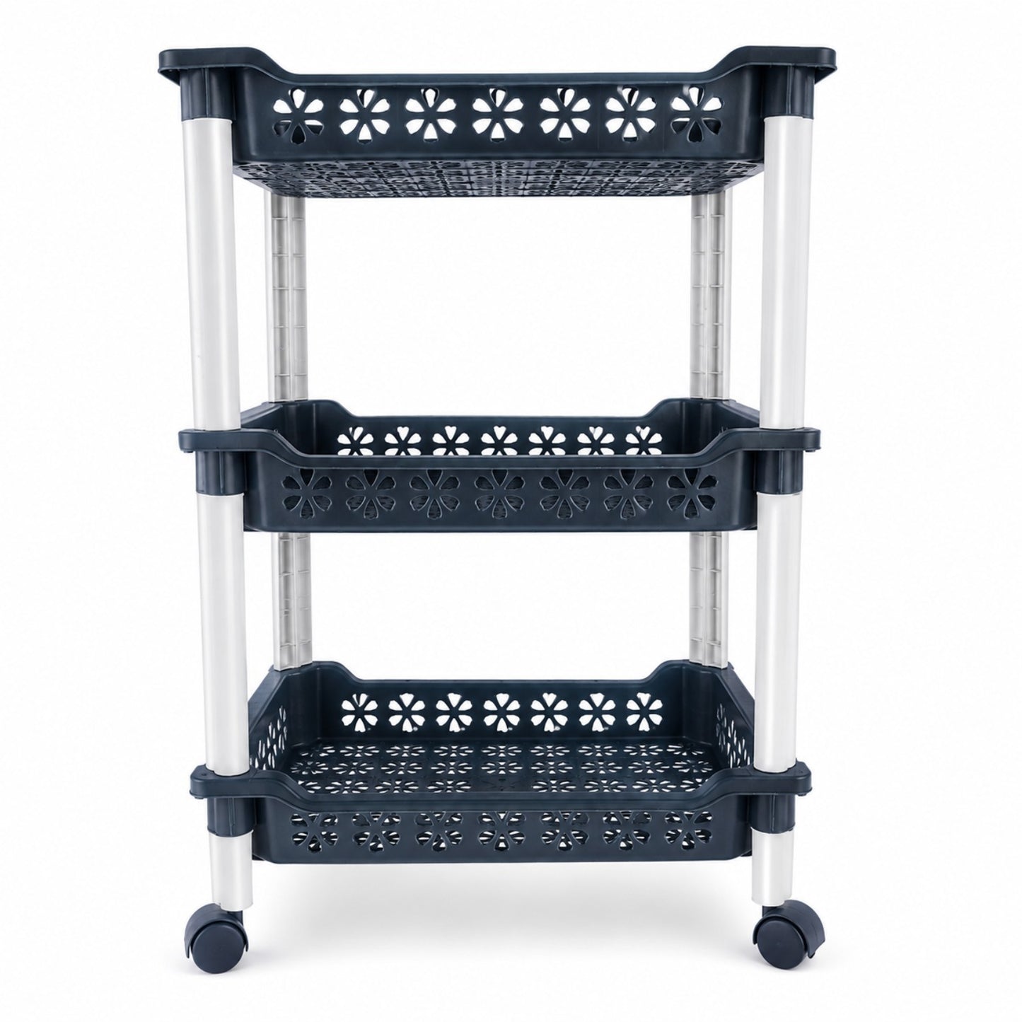 3 Layer Plastic Storage Rack with Wheels | Multipurpose Utility Organizer Trolley for Home & Kitchen