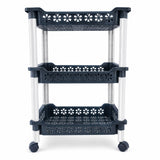 3 Layer Plastic Storage Rack with Wheels | Multipurpose Utility Organizer Trolley for Home & Kitchen
