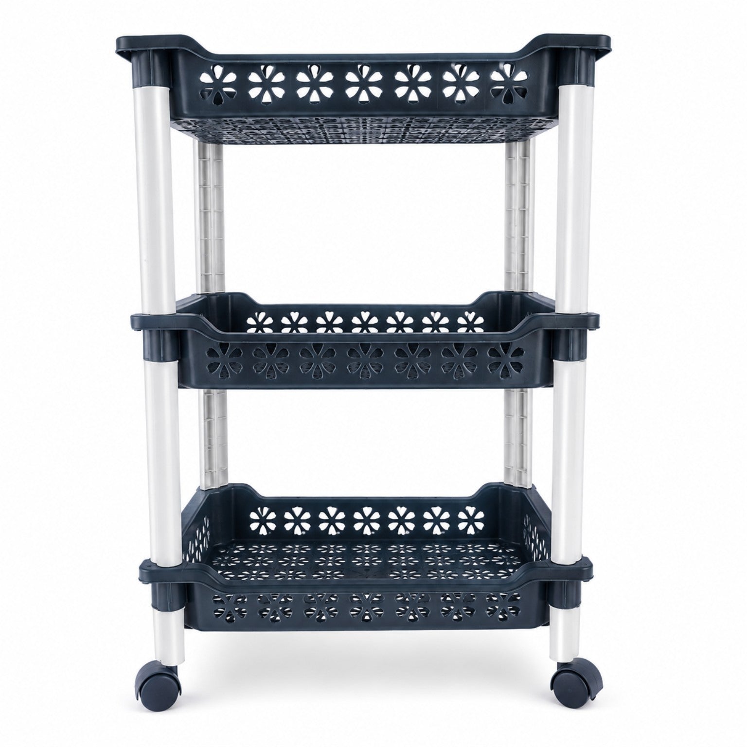 3 Layer Plastic Storage Rack with Wheels | Multipurpose Utility Organizer Trolley for Home & Kitchen