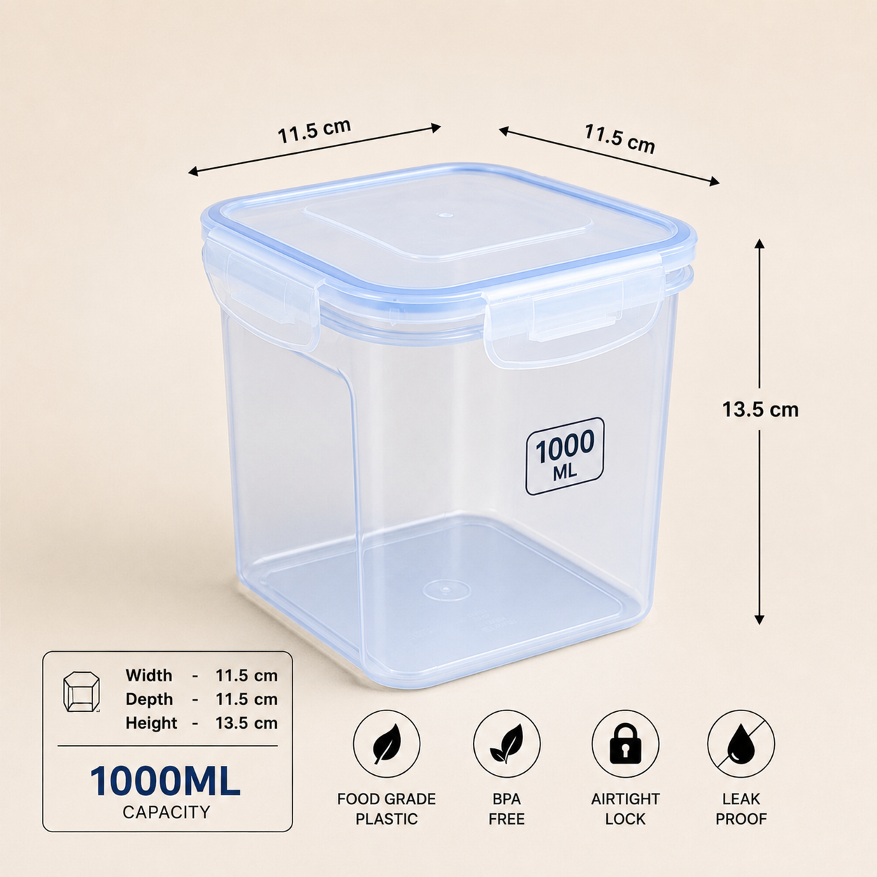 Zadoli Milan Square 1000 ml, 1500 ml, 2500 ml Air Tight Locked Food Container (★PACK OF 3★)