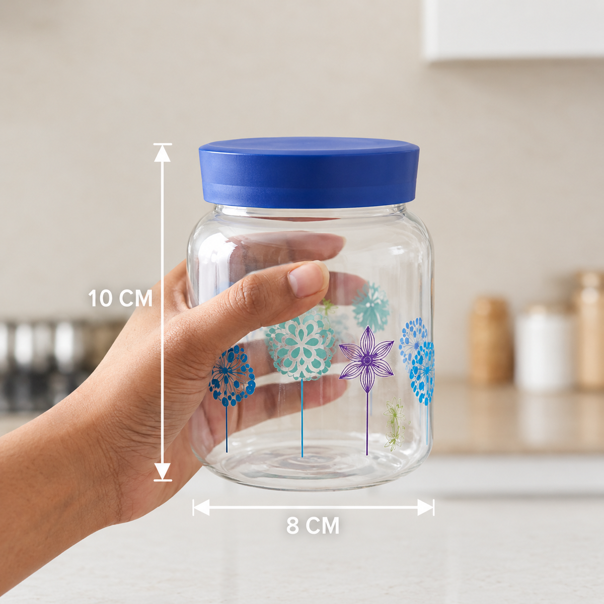 Plastic Kitchen Storage Jars Set of 4 with Blue Lids