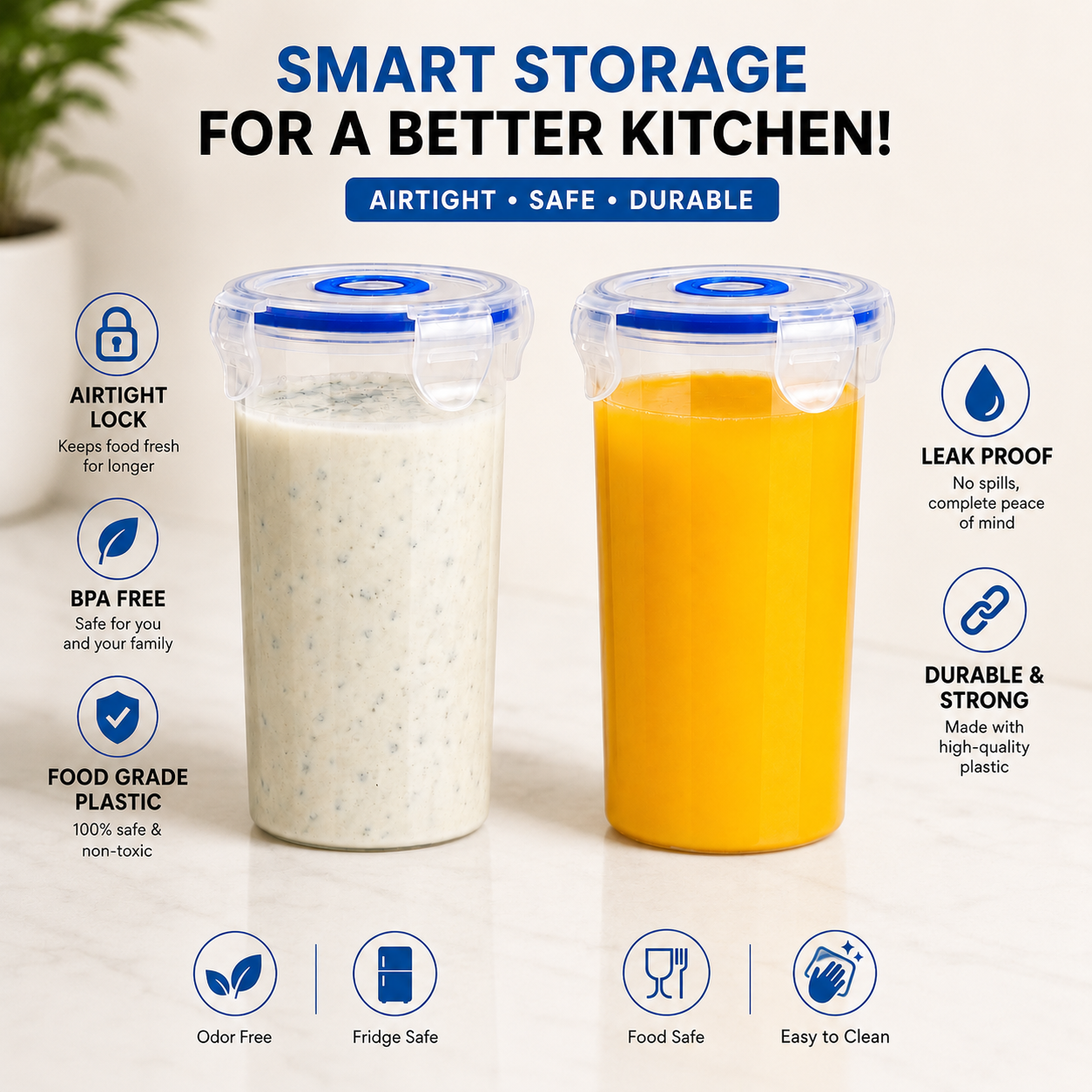 Veer Plast Lock & Seal Glass 700ML (★PACK OF 2★)(Transparent)