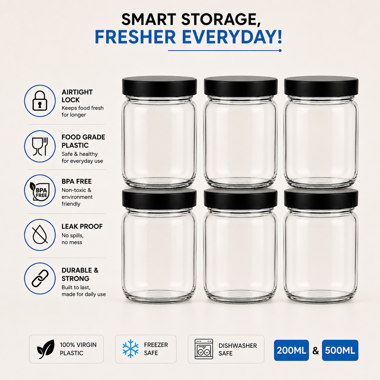 Veer Plast Fashion Jar (★PACK OF 6★)