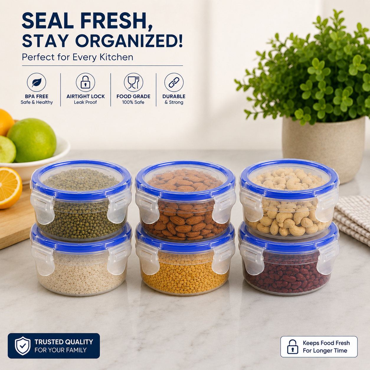 Veer Plast - Lock & Seal Clip and Lock Container Set of 6 (300 ml)