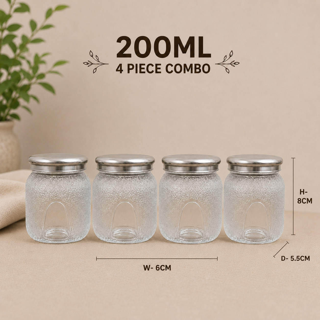 Veer Plast - Sentosa | Steel Cap Primium Quality Jar Set | 200 TO 1000 ML| (★Pack of 4★)