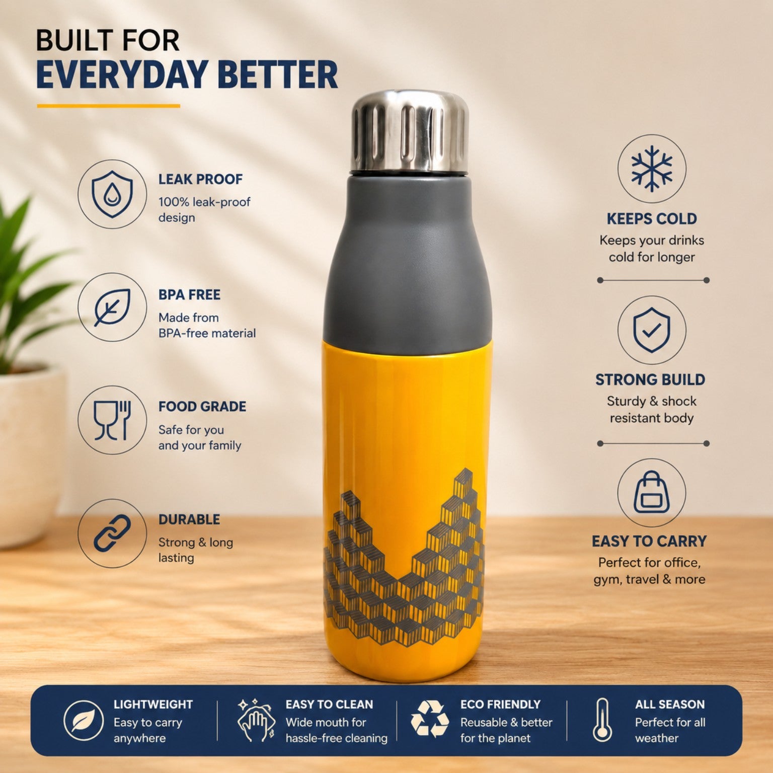 Royal Ware Cool Campus | Bpa Free | Insulated Water Bottel| 800 ML| (★ Pack Of 2★)