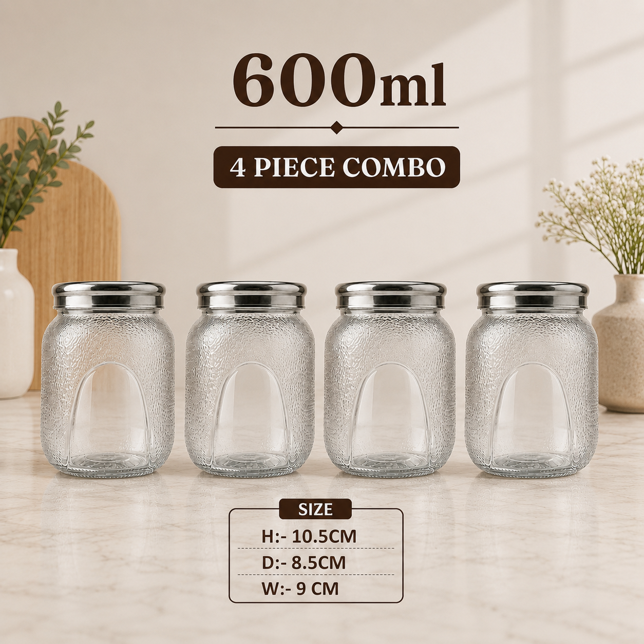 Veer Plast - Sentosa | Steel Cap Primium Quality Jar Set | 200 TO 1000 ML| (★Pack of 4★)