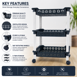 3 Layer Plastic Storage Rack with Wheels | Multipurpose Utility Organizer Trolley for Home & Kitchen