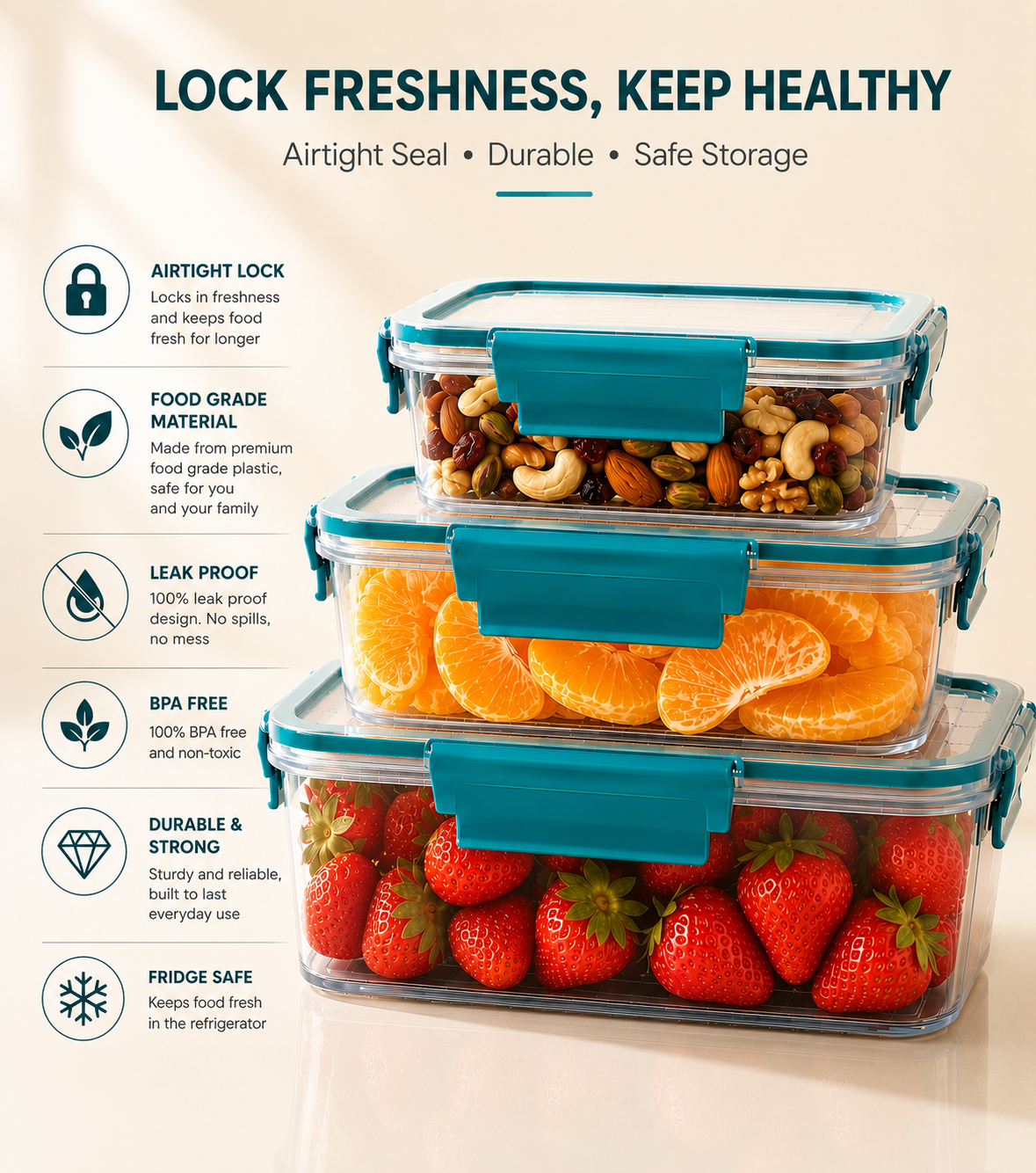 Multipurpose Premium Hard Plastic Containers (★PACK OF 3★)