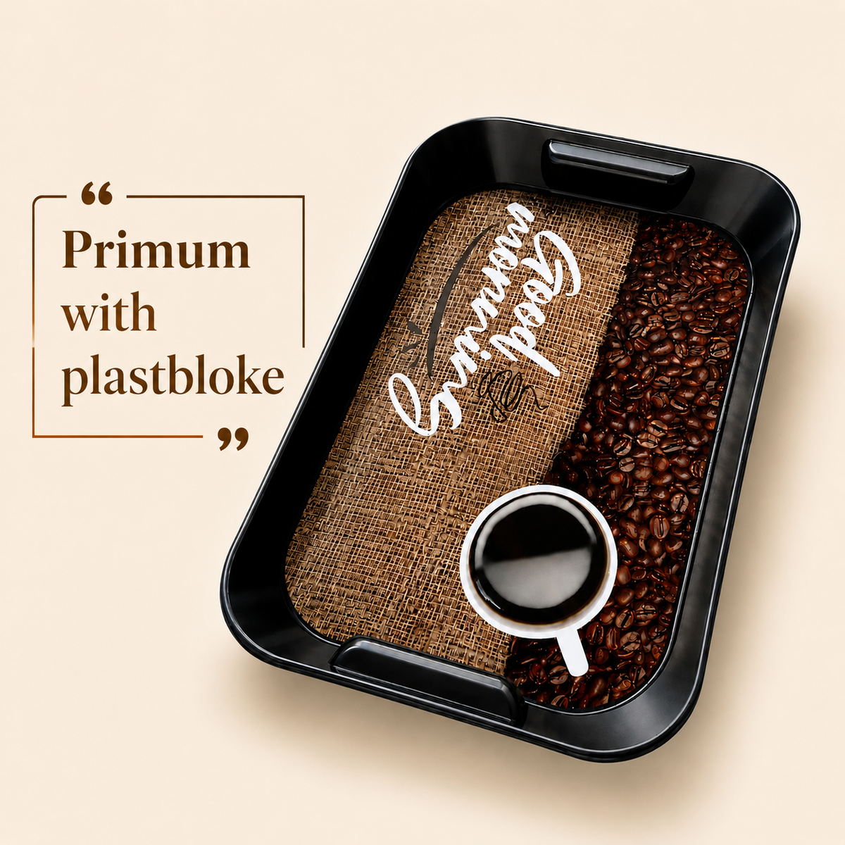 Coffee Print Serving Tray with Handles – Black, Rectangular – photo 2