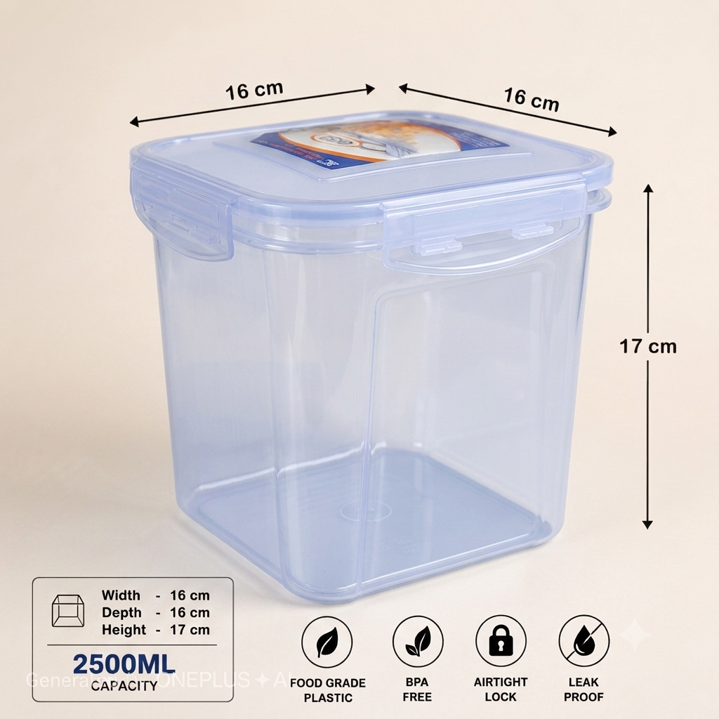Zadoli Milan Square 1000 ml, 1500 ml, 2500 ml Air Tight Locked Food Container (★PACK OF 3★)
