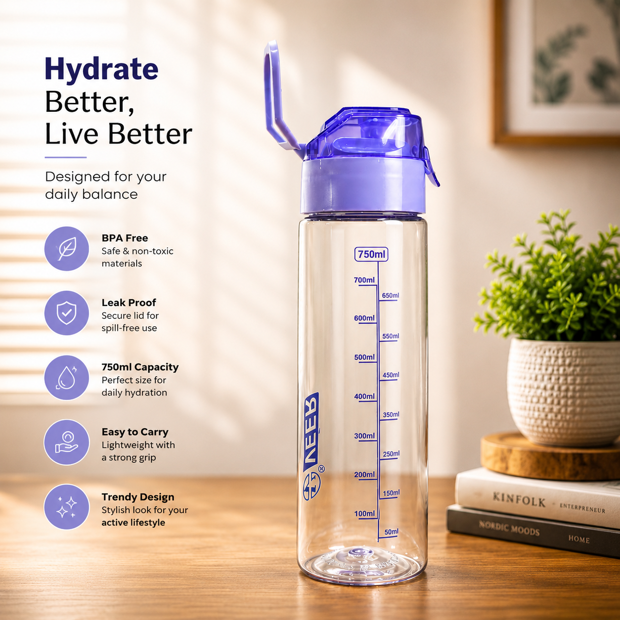 Veer Plast Motivational Water Bottle 750 ML| (★Pack Of 4★)