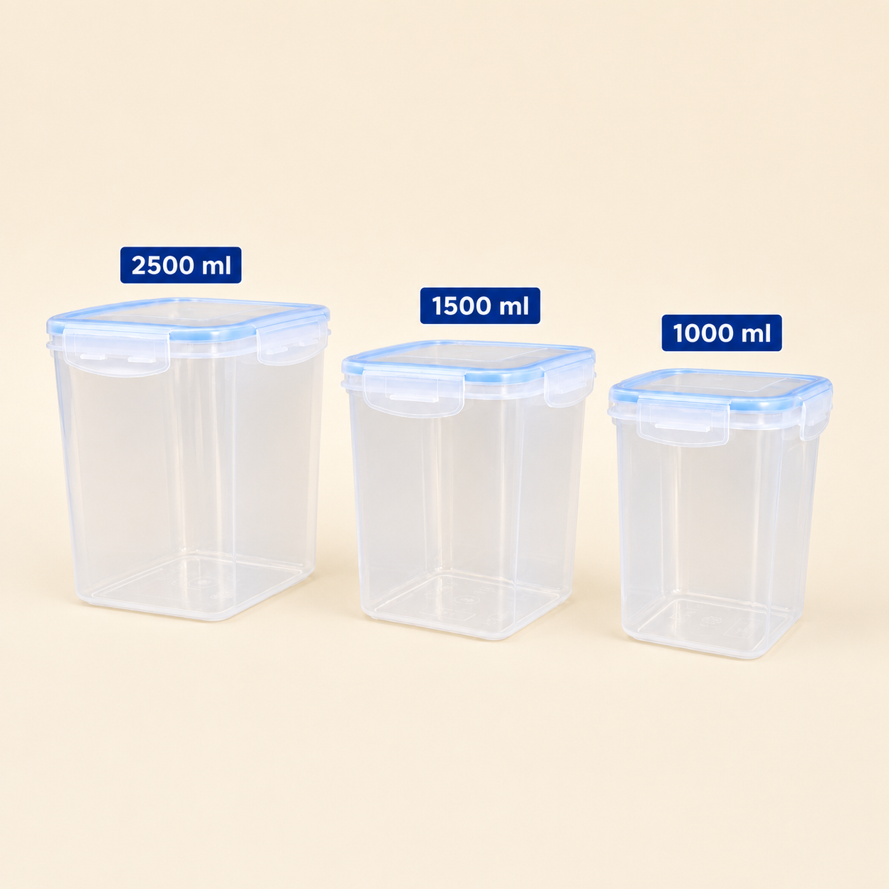 Zadoli Milan Square 1000 ml, 1500 ml, 2500 ml Air Tight Locked Food Container (★PACK OF 3★)