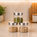 Clear Storage Jars with Steel-Finish Lids – Set of 3 (250ml–2L)