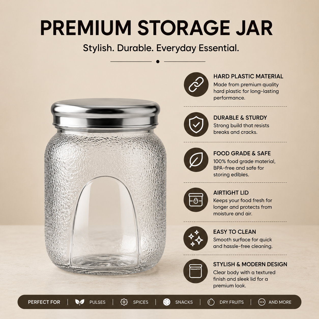 Veer Plast - Sentosa | Steel Cap Primium Quality Jar Set | 200 TO 1000 ML| (★Pack of 4★)